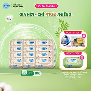 Combo 12 Khăn ướt Molfix thiên nhiên sơ sinh dịu nhẹ không hương - 1 Gói 100 miếng