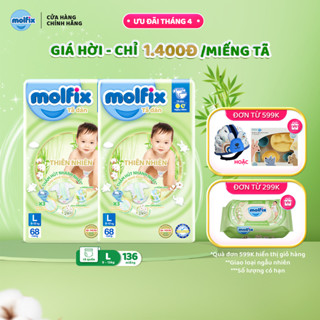 Combo 2 Tã/bỉm dán MOLFIX Thiên nhiên Super Jumbo L (9kg - 13kg) - 2 Gói - 136 miếng