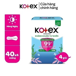 [Live độc quyền 2025] Combo 4 gói băng vệ sinh Kotex hằng ngày kháng khuẩn không cánh (40M/gói)