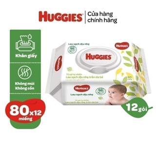 [4S] Thùng 12 gói khăn giấy ướt không mùi cho trẻ sơ sinh HUGGIES (Gói 80/72 tờ)