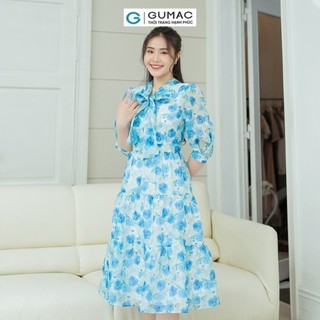 Đầm nữ GUMAC hoa cổ nơ  DD08035
