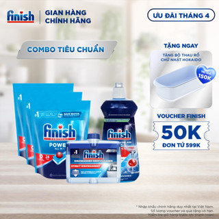 Combo Tiêu Chuẩn:3xTúi 24 Viên Rửa Bát All In One + Nước Làm Bóng FInish 500ml + Dung Dịch Tẩy Rửa Máy Rửa Chén 250ml