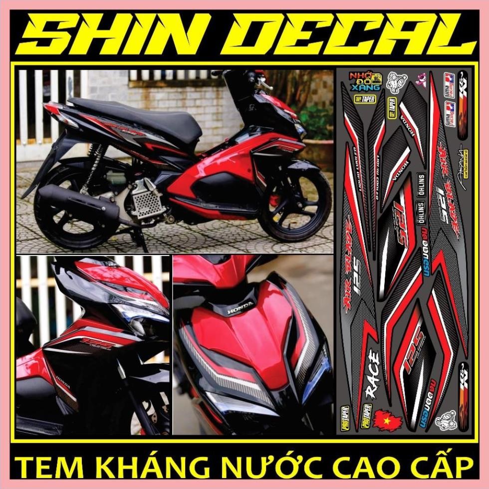 Tem rời dán xe ab 2019 chế mẫu Carbon đỏ đen tem in decal 3 lớp cao cấp không bay màu