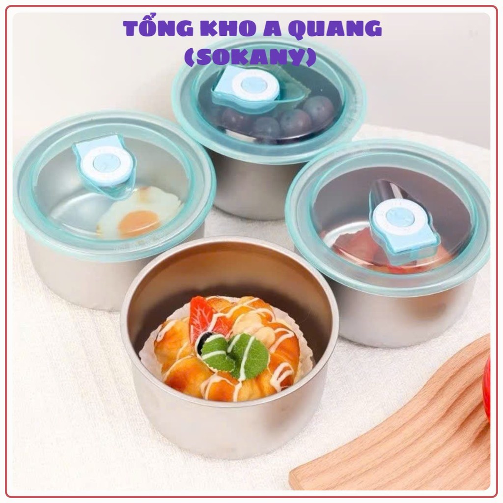 Hộp Đựng Thực Phẩm Tròn Inox 304 Không Gỉ Có Nắp Đậy Bảo Quản Thực Phẩm Tiện Lợi,  HỘP ĐỰNG ĐỒ ĂN - 