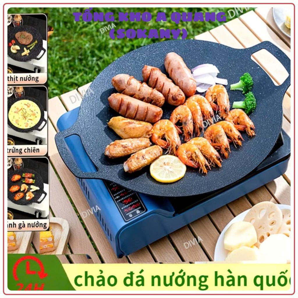 CHẢO GANG SIZE 34 , Chảo đá nướng đá chảo chống dính size 34 cm chảo đá chống dính hàn quốc chao đa 