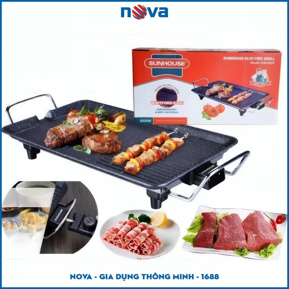 Bếp Nướng Điện Sunhouse Shd4607 Không Khói, Công Suất 1500W, 6 Mức Nhiệt, Mặt Tráng Men Chống Dính, Tiện Lợi