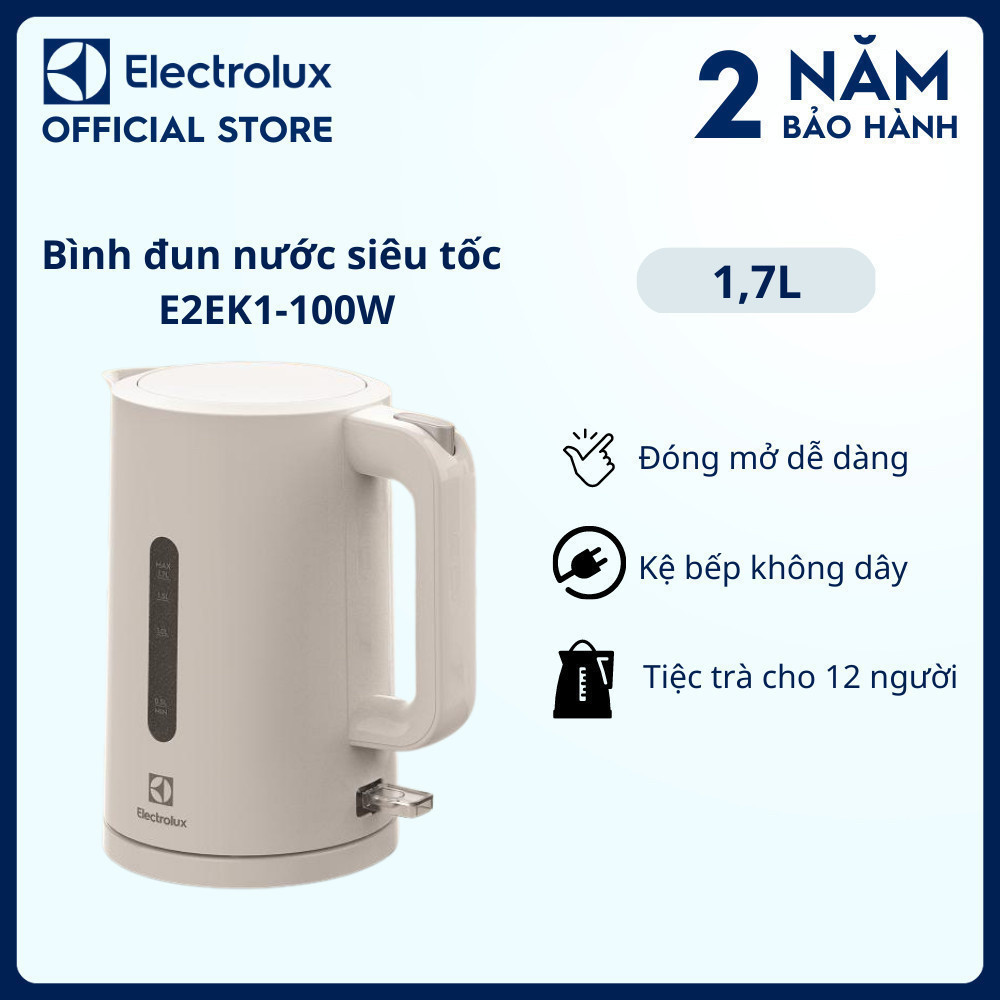 Bình đun siêu tốc 1.7L Electrolux E2EK1-100W - nhựa cao cấp, an toàn, BH 24 tháng