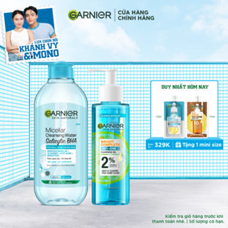 Bộ đôi Gel rửa mặt dịu nhẹ 2% [BHA, Vitamin C] & Nước tẩy trang BHA Garnier Bright Complete Anti-Acne (120ml x 400ml)