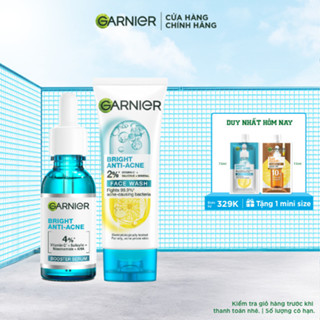 Bộ sản phẩm làm sạch, giảm mụn, dưỡng sáng da Garnier Anti-Acne Serum 30ml & Sữa rửa mặt 3-trong-1 100ml