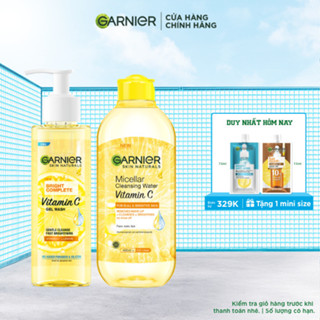 Bộ đôi Gel rửa mặt Vitamin C & Nước tẩy trang dưỡng sáng da Garnier Bright Complete (120ml x 400ml)