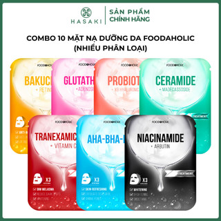   BULSAN  Combo 10 Mặt Nạ Foodaholic Niacinamide Dưỡng Sáng Giảm Mụn Phục Hồi Cấp Ẩm Cho Da 23ml Hasaki 