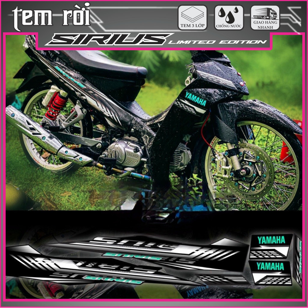 Tem xe Sirius mẫu mới full đen – Tem dán Sirius thể thao, cá tính – Decal Sirius chống trầy xước