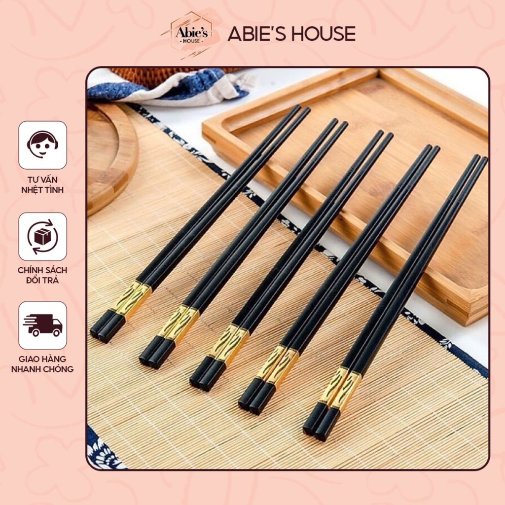Bộ 10 đôi đũa ăn cơm hợp kim, khảm bọc vàng phong cách Nhật Bản - Abie’s House