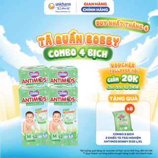 Combo 4 Tã Quần Xua Muỗi Bobby Antimos – Hàng Rào Sả Tự Nhiên Bye Muỗi 8H - Size M/L/XL/XXL