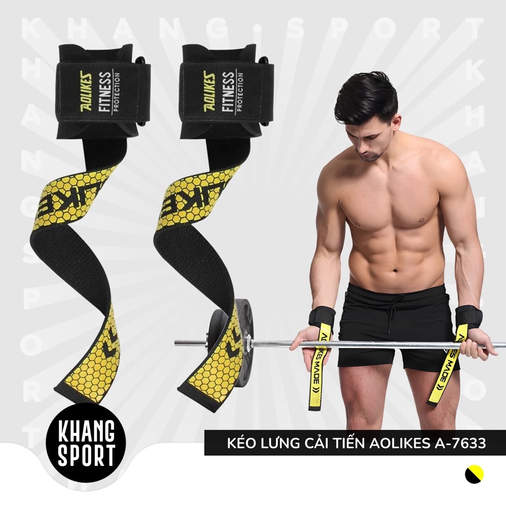 [1 Đôi] Dây Kéo Lưng Cải Tiến Aolikes AL-7633 - Quấn Cổ Tay Nâng Tạ, Đu Xà, Tập Gym Chính Hãng - AL7