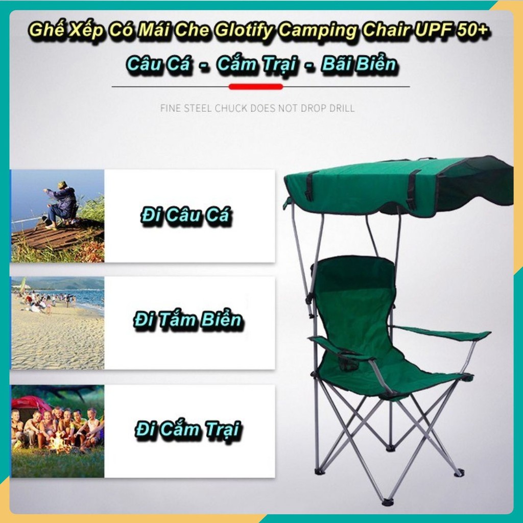 Ghế Câu Cá Xếp Gọn Có Mái Che Glotify Camping Chair UPF 50+ (Fishing, Beach, Camping) 💯Store VN💯