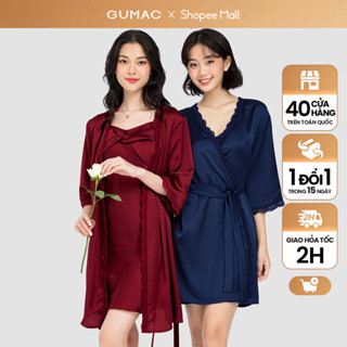 Áo khoác ngủ nữ GUMAC nhiều màu dáng dài buộc eo chất liệu lụa AC10059