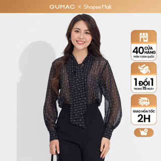 Áo sơ mi kiểu nữ chất liệu voan dệt phối nơ GUMAC AD05068