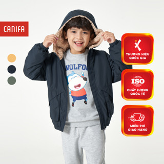 Áo khoác bé trai CANIFA lót lông có mũ kéo khóa 2OT23W011