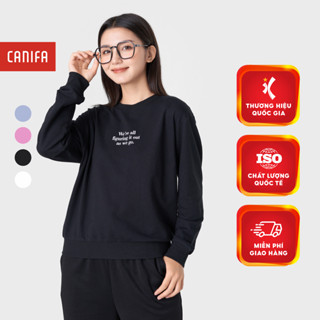 Áo nỉ nữ CANIFA dài tay cổ tròn dáng basic in họa tiết ML23 6TW22W016