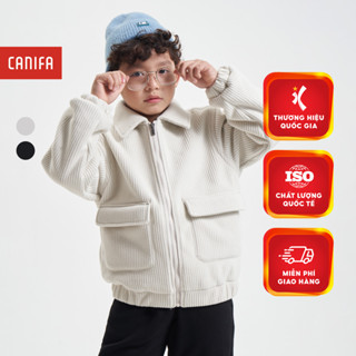 Áo khoác bé trai CANIFA dài tay cổ bẻ có túi chất nhung ép 2 mặt 2OT23C002