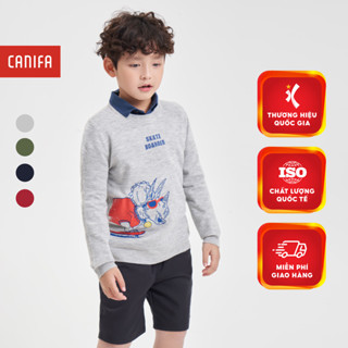 Áo len bé trai CANIFA cổ tròn dài tay in hình họa tiết dễ thương ML23 2TE23W007
