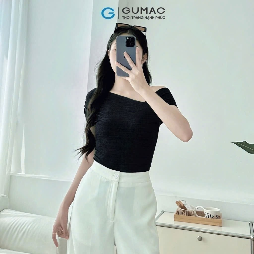 Áo thun nữ kiểu cổ lệch vai thanh lịch sang trọng vải mềm mịn thoáng mát thời trang GUMAC LATE0932 | BigBuy360 - bigbuy360.vn