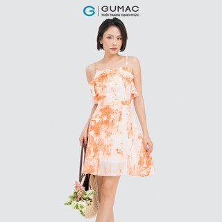 Đầm nữ GUMAC A mini ngắn 2 dây phối bèo vải tơ mềm mát  DD04053