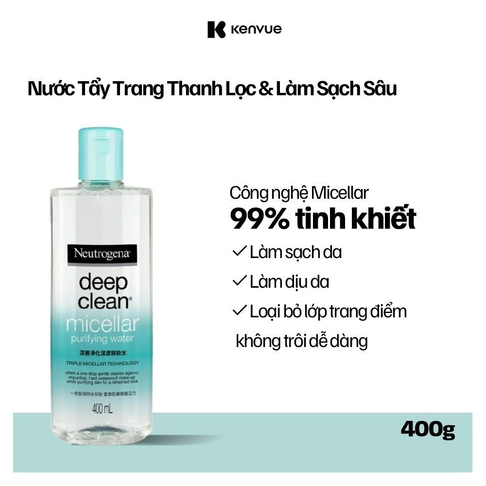 Nước tẩy trang Không Cồn thanh lọc và làm sạch sâu Neutrogena Deep Clean Micellar Purifying 400ml