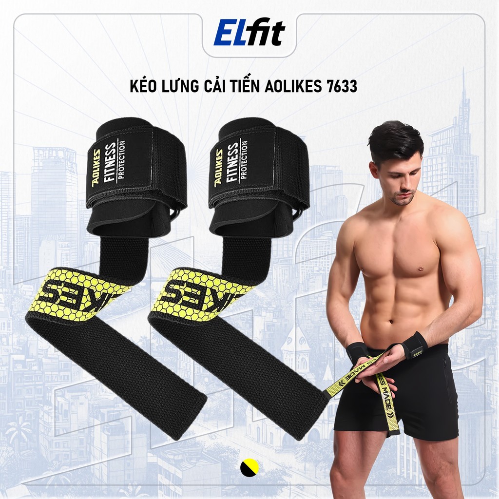 [1 Đôi] Dây Kéo Lưng Cải Tiến Quấn Cổ Tay Aolikes AL-7633 Có Đệm Lót Hỗ Trợ Nâng Tạ Đu Xà Tập Gym Ch