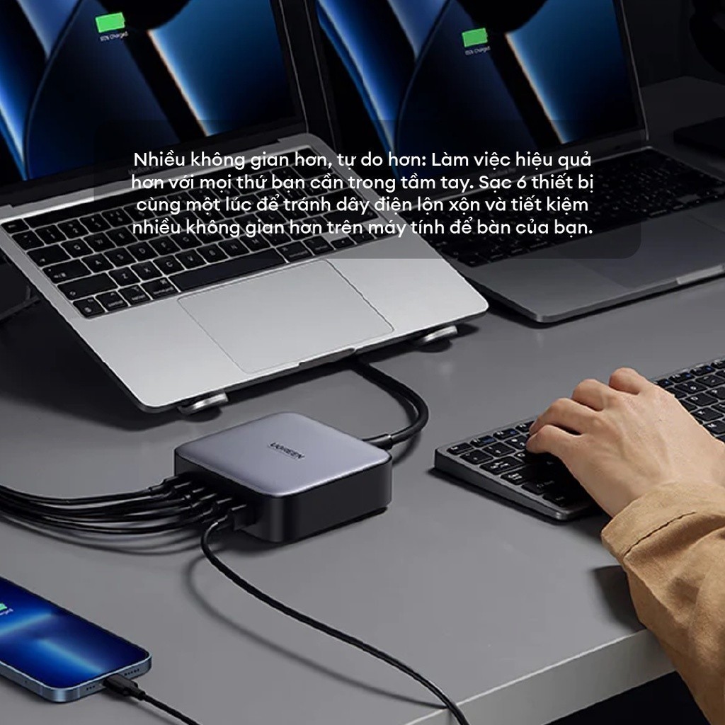 Củ sạc máy tính/ điện thoại UGREEN 200W CD271 Nexode|GaN II|6 cổng sạc nhanh |Free cáp USB C to C|BH 18 tháng 1 đổi 1 40 | BigBuy360 - bigbuy360.vn