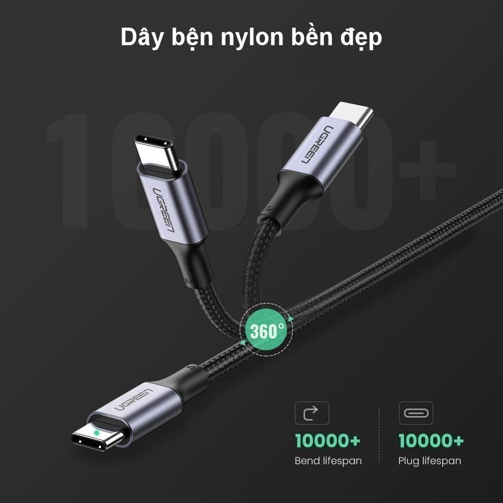 Cáp sạc Type C sang Type C Ugreen US316 US334 PD100W | Sạc nhanh QC 4.0 - 480Mbps | Bảo Hành 18 Tháng 1 Đổi 1 | 70427 | BigBuy360 - bigbuy360.vn
