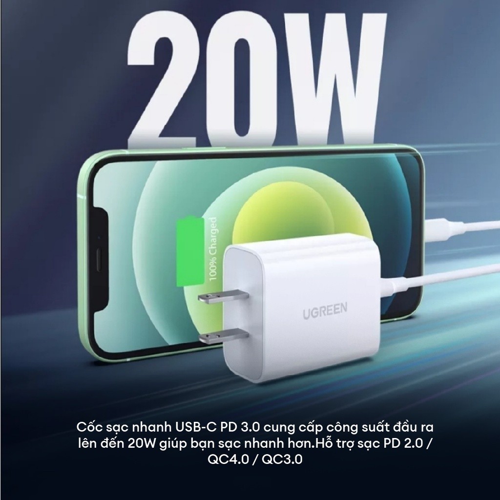 Củ sạc Nhanh UGREEN 20W CD137 QC4.0 QC3.0| USB Type C| Sạc Nhanh PD |Bảo hành 18 tháng 1 đổi 1|60449 70226 70293 | BigBuy360 - bigbuy360.vn
