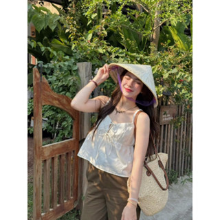 (ẢNH OLDSCHOOL) Áo 2 dây ren nơ hở ngực dây nhún chất xô mềm mát mùa hè 12 Tháng Sáu MA 112