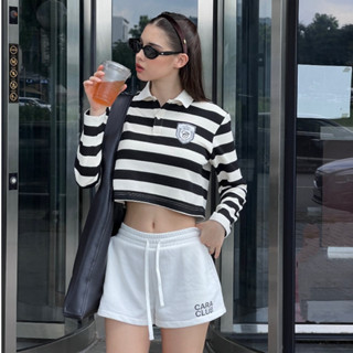 CARA Áo croptop dài tay nữ Liope cổ polo form rộng năng động