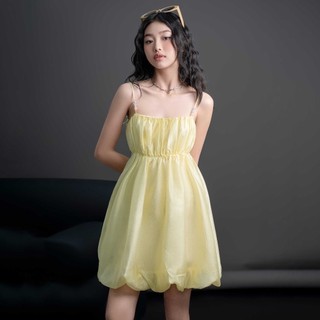 CARA Đầm ngắn nữ Eira dáng babydoll hai dây hình trái bí hiện đại