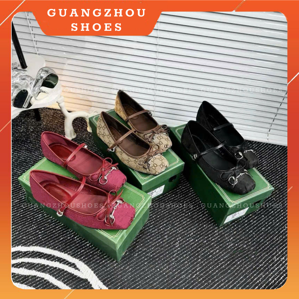 Z88-8 Giày búp bê nữ đế bệt vải phối quai ngang cài mũi vuông hàng QC fullbox ( Jiujijiu)