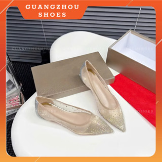 1314-L5A Giày búp bê nữ đế bệt vải lưới đính đá đế đỏ hàng QC fullbox( form to)