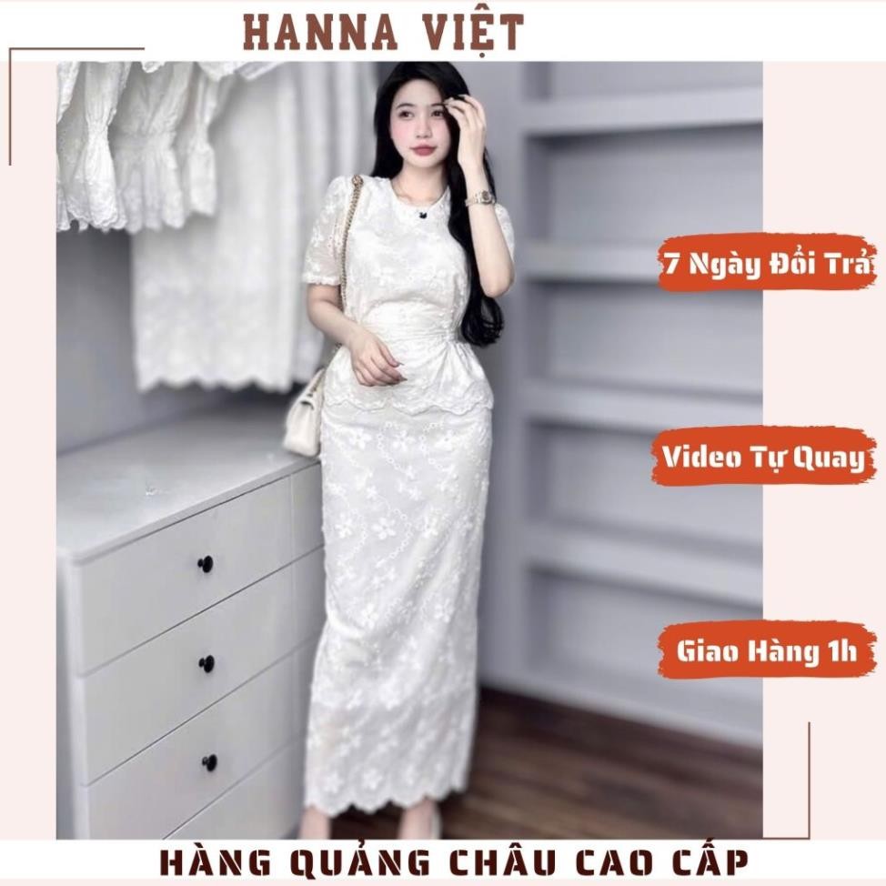 Set Đồ Nữ Sang Chảnh, Set Ren Thô Thêu Hoa Nổi Gồm Áo Chun Eo Phối Chân Váy Dài Sang Trọng L1 Ms113