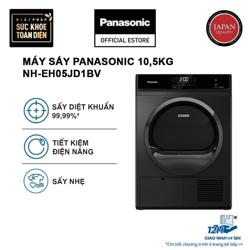 [Sẵn hàng miền Bắc] Máy Sấy Panasonic 10,5kg NH-EH05JD1BV - Sấy diệt khuẩn 99,99% - Sấy thông minh -