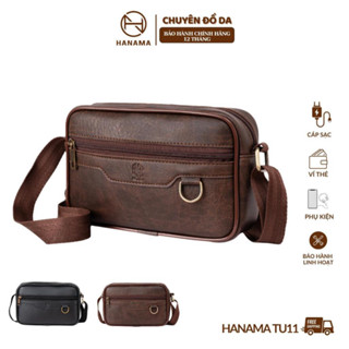  Túi Đeo Vai Đeo Chéo Hanama túi da TU11 hai màu lựa chọn Nâu và Đen khuy khóa móc 