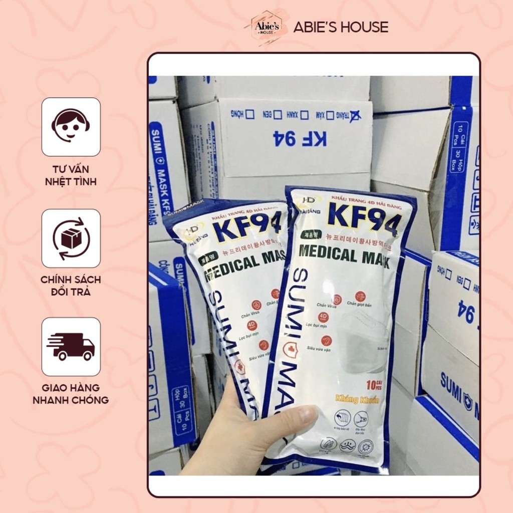 [1 bịch 10 cái] Khẩu trang 4D mask KF94 - Lọc bụi, chống khuẩn, thoáng khí