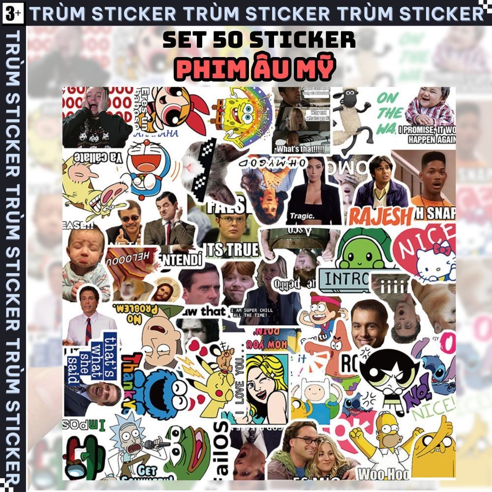 Set 50 Sticker,Hình Dán Tông hợp phim Âu Mỹ -hot hit,random,movie Trang Trí, Decor Laptop, Cặp Sách 