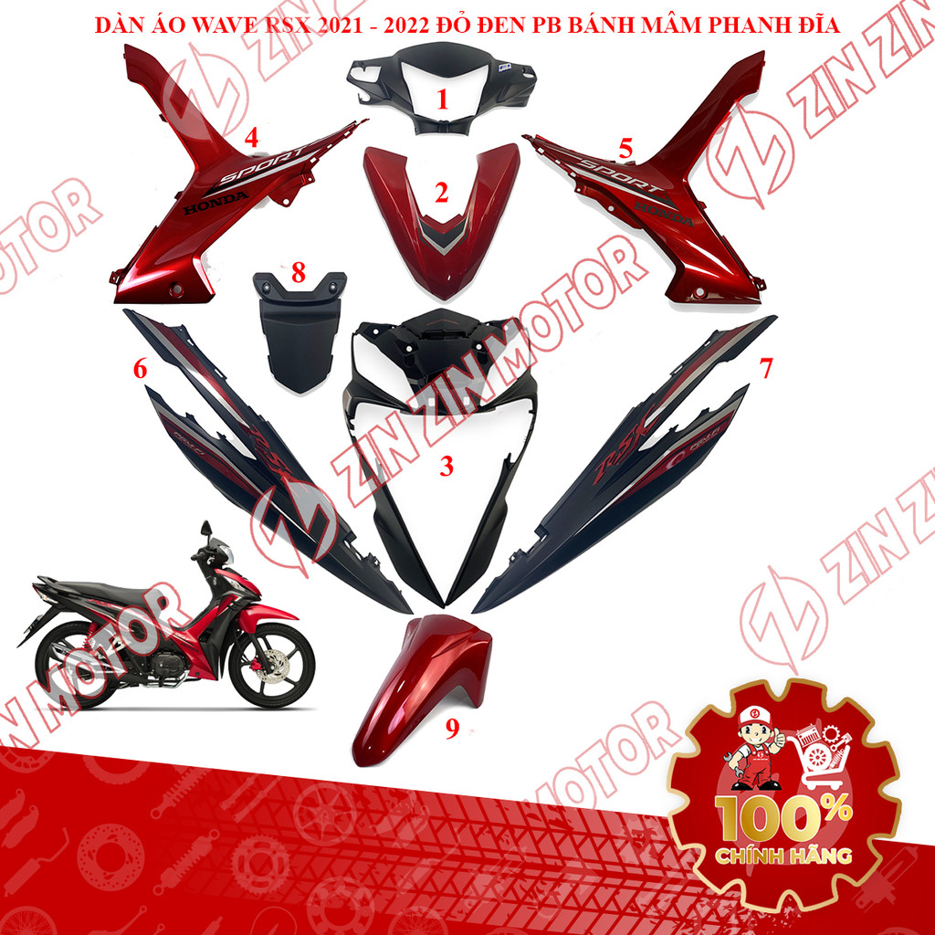 Dàn Áo Wave RSX 110 Fi 2021 2022 Đỏ Đen Bánh Mâm Phanh Đĩa Chính Hãng - ZZM