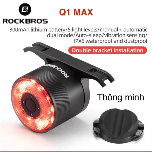 (GAREN BIKE} Rockbros Nâng Cấp Q1 Max Đèn Hậu Xe Đạp Thông Minh 7 Màu Cảm Biến Phanh Xe Đạp Cảm Biến