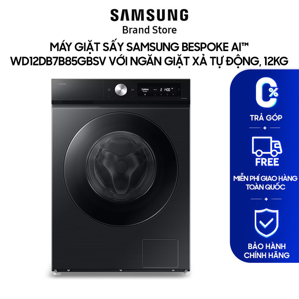 [MIỄN PHÍ VẬN CHUYỂN] Máy giặt sấy SAMSUNG Bespoke AI™ WD12DB7B85GBSV với Ngăn giặt xả tự động, 12kg