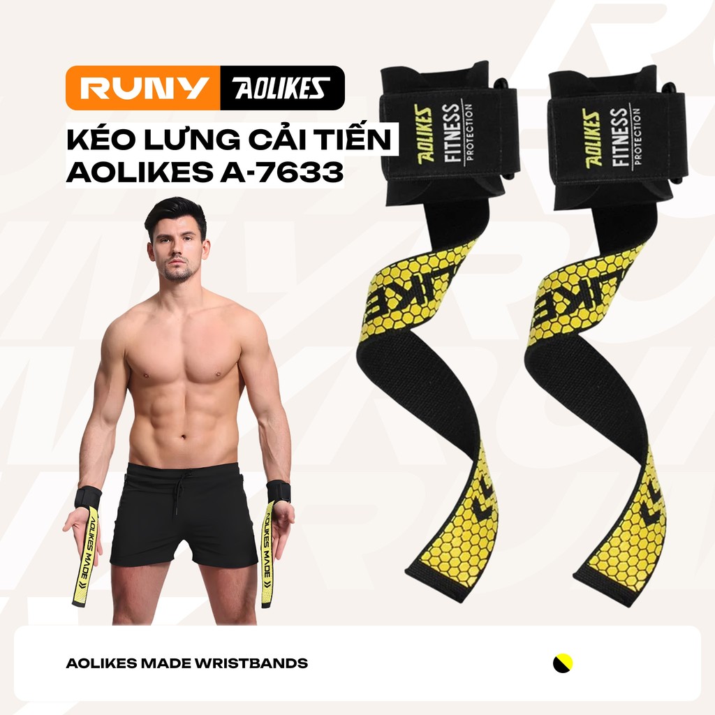[1 Đôi] Dây Kéo Lưng Cải Tiến Aolikes AL-7633 - Quấn Cổ Tay Nâng Tạ, Đu Xà, Tập Gym Chính Hãng - AL7