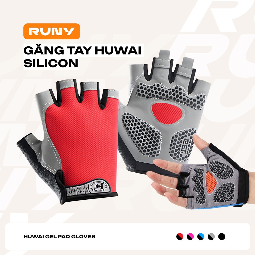 Găng tay Huwai silicon bọc nửa ngón sử dụng đi xe đạp, tập Gym  chống trượt / tập thể thao dành cho 