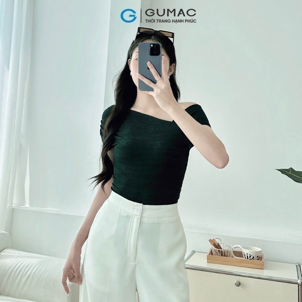 Áo thun nữ kiểu cổ lệch vai thanh lịch sang trọng vải mềm mịn thoáng mát thời trang GUMAC LATE0932 | BigBuy360 - bigbuy360.vn