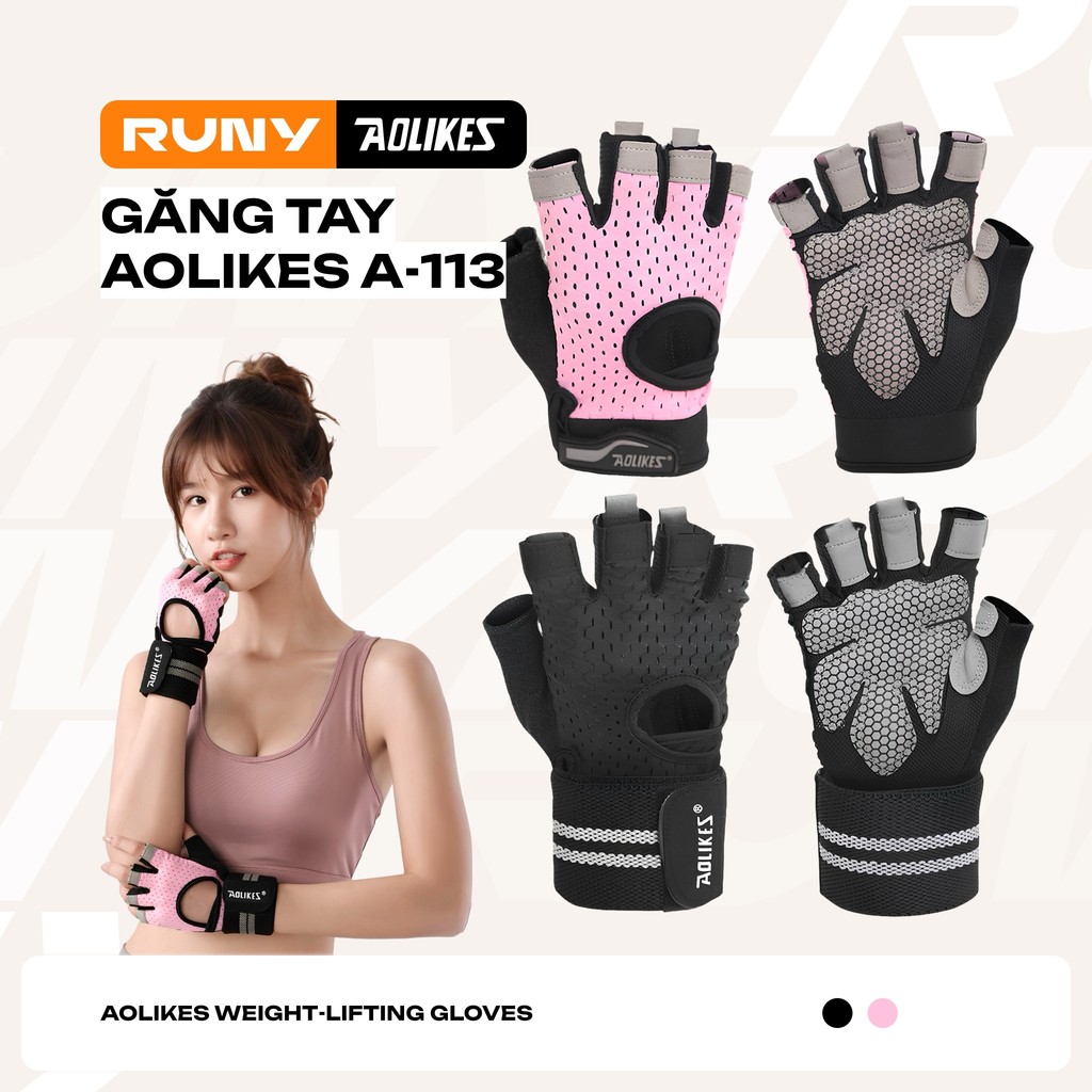 Găng Tay Aolikes A-113 | Găng Tay Nửa Ngón Nam Nữ Tập Gym, Tập Thể Thao Chính Hãng